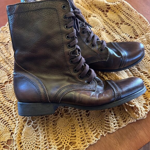 Steve Madden Brown Leather Lace-Up Ankle Boots 10 - Picture 4 of 9